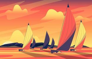 Boat Sailing at Sunset Time vector