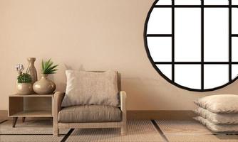 Room japanese style with empty wall background on tatami floor.3D rendering photo