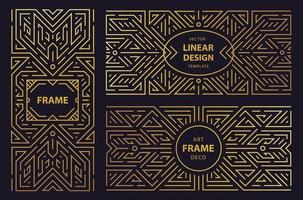 Vector set of art deco frames, adges, abstract geometric design templates for luxury products. Linear ornament compositions, vintage. Use for packaging, branding