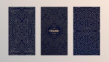 Vector set of monogram design in trendy vintage and mono line style with space for text - abstract geometric frames, luxury packaging templates. Use for ad, poster, card, cover, stories