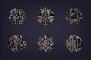 Vector set of art deco linear circles, linear round symbols, decorative design templates, monogram luxury logos. Geometric