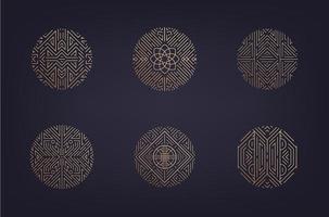 Vector set of art deco linear circles, linear round symbols, decorative design templates, monogram luxury logos. Geometric