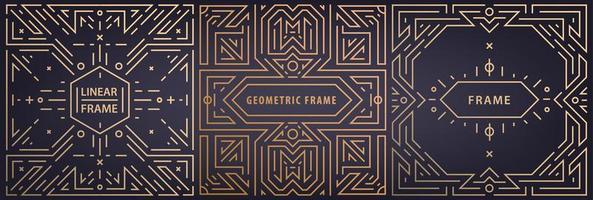 Vector set of art deco frames, abstract geometric design templates for luxury products. Linear square ornament compositions, vintage. Use for packaging, branding, decoration, etc.