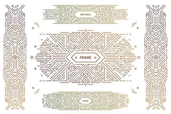Vector set of abstract geometric design elements, Luxury Vintage Artdeco decorations, covers, frames. Linear style monogram geometric banners