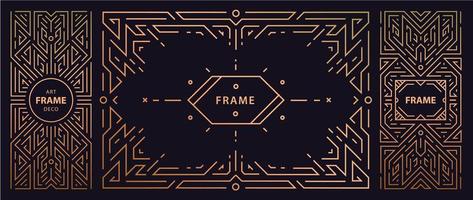 Vector set of art deco frames, adges, abstract geometric design templates for luxury products. Linear ornament compositions, vintage. Use for packaging, branding, decoration
