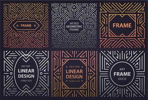 Vector set of art deco frames, adges, abstract geometric design templates for luxury products. Linear ornament compositions, vintage. Use for packaging, branding, decoration, etc.