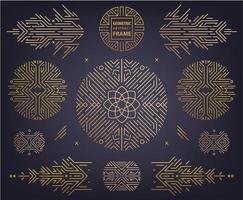 Vector set of art deco linear circles, round borders, frames, decorative design templates. Creative template in classic retro style of 1920s. Use for packaging, advertising