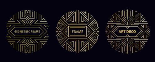 Vector set of art deco frames, adges, abstract geometric design templates for luxury products. Linear ornament compositions, vintage. Use for packaging, branding, decoration, etc.