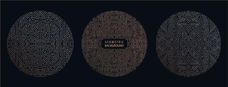 Vector set of art deco linear circles, round borders, frames, decorative design templates. Creative template in classic retro style of 1920s. Use for packaging, advertising
