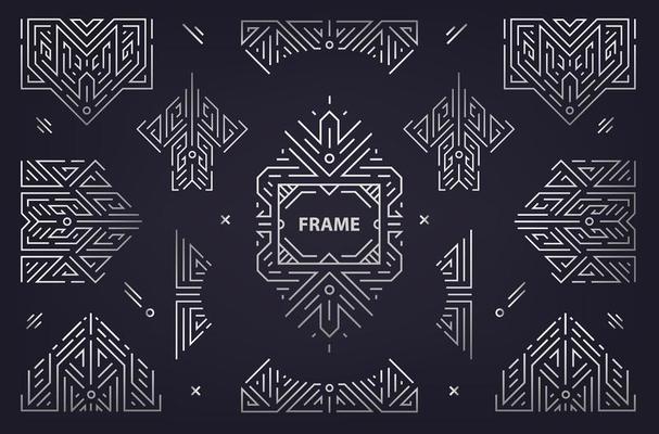 Vector set of abstract geometric design elements, Luxury Vintage Artdeco decorations, dividers. Linear style frame. monogram geometric banners