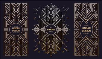 Vector set of art deco frames, adges, abstract geometric design templates for luxury products. Linear ornament compositions, vintage. Use for packaging, branding, decoration