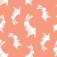 seamless pattern with white rabbits on a peach background vector