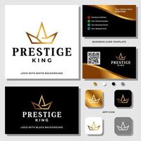 Letter P monogram king crown logo design with business card template. vector