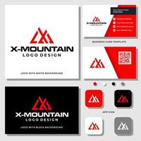Letra xm monograma diseño de logotipo de deporte de montaña con plantilla de tarjeta de visita.