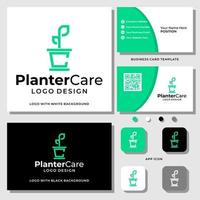 Letter P C monogram planter logo design with business card template. vector