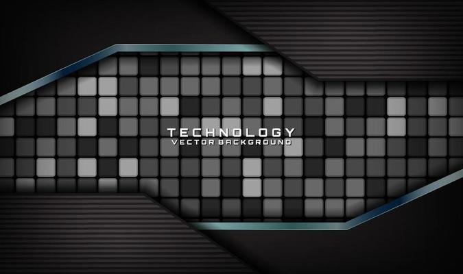 3D technology black abstract background overlap layer on dark space with random squares effect decoration. Modern template element future style for flyer, banner, cover, brochure, or landing page
