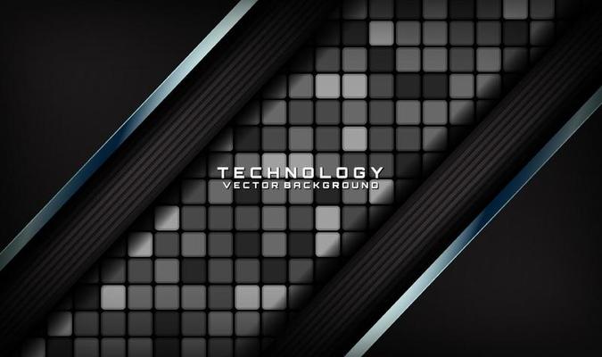 3D technology black abstract background overlap layer on dark space with random squares effect decoration. Modern template element future style for flyer, banner, cover, brochure, or landing page