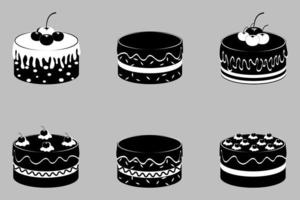 conjunto de pasteles de cumpleaños, pasteles de boda silueta vector