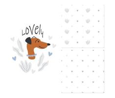 Cute dog in leaves. Two simple seamless patterns for childish clothes, surface design. Vector illustration.
