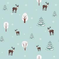 Christmas vector seamless pattern with cute deer and fir trees. winter holiday design. Wallpaper, textiles, wrapping, card, print on clothes.