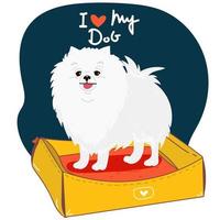 Cute dog cartoon hand drawn vector illustration. Can be used for t-shirt print, kids wear fashion design, baby shower invitation card. lettering Be me best friend. dog breed Pomeranian