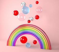 3d render of a rainbow with colorful balls photo