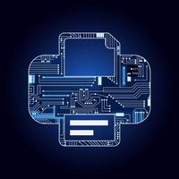 Printer with electronic circuit. Blue and gradient background. vector