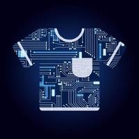 T-shirt with electronic circuit. Blue and gradient background. Modern clothes. vector