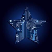 forma de estrella con circuito electrónico. fondo azul y degradado. vector