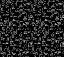 Seamless pattern with a man drawn in one line in an elegant minimalist style. Abstract face of woman and man. Contour silhouette of persons. Vector illustration background design.