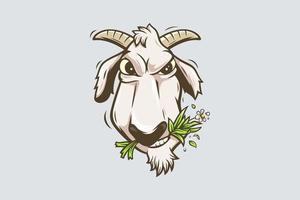personaje de dibujos animados de cabras masticando hierba vector