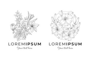 hand drawn Botanical Flowers logo set vector