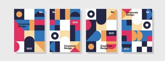 Collection of corporate identity flyer templates. A4 vector business presentation set geometric orientation mockup. Company report includes a bundle of abstract geometric illustration design layouts.