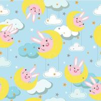 Cute rabbit in a crescent moon seamless pattern