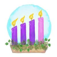 four Advent candles decorated with fir tree twigs vector