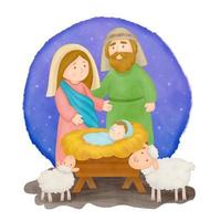 Nativity scene Christmas Manger scene with Jesus, Mary,  Joseph and sheep vector