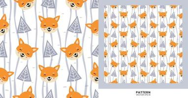 Cute Fox animal pattern with bush ornaments, the pattern is suitable for children can be used for clothes, wall decorations, design backgrounds etc. vector