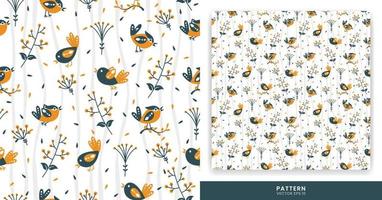 Pattern - vector design with cute blue and orange bird theme, great for designing clothes, wallpapers, posters and other design needs.