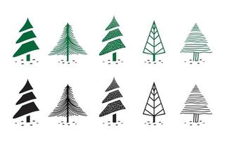 Christmas tree illustration set - various tree shapes in a hand-drawn style. vector