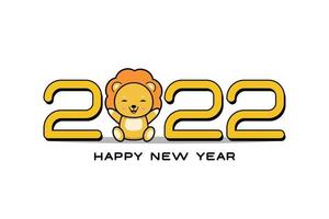 feliz año nuevo 2022. diseño simple con tema animal león, adecuado para diseños temáticos infantiles, como carteles, pancartas, calendarios. vector