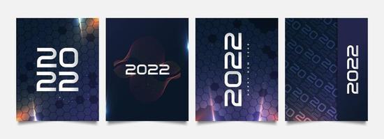 Happy New Year 2022 Poster Set with Futuristic Style. 2022 Text Number Design Template. New Year Celebration Design Template for Flyer, Poster, Brochure, Card, Banner or Postcard vector