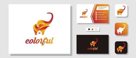 Colorful Elephant Mammal House Modern Logo Design with Layout Template Business Card vector