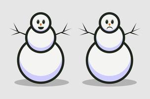 Ilustración vectorial de un muñeco de nieve con dos caras, estado de ánimo feliz y triste vector