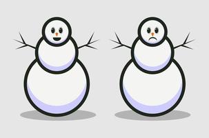 vector illustration of a snowman with two faces, happy and sad mood