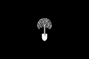 Plant Tree Leaf Leaves with Shovel Spade Scoop for Garden Farm Environment Logo Design Vector