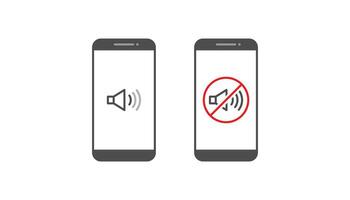 Diseño de vector de notificación de icono de sonido de teléfono inteligente y audio sobre fondo blanco