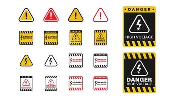 conjunto de vector de tablero de señal de alto voltaje de advertencia y peligro