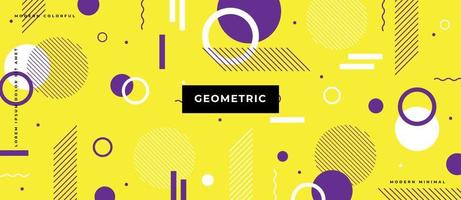 Geometric Seamless Pattern. Memphis style with purple, white shape. Yellow background with line, dot, element, object concept. vector