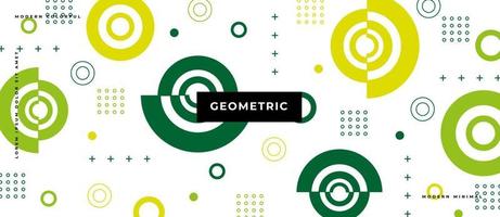 Trendy green flat geometric in white plain background with flat, minimalistic Memphis style. with elements, line, dot, circle concept. vector