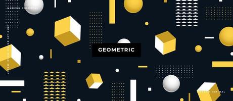 estilo geométrico de patrones sin fisuras en movimiento. Formas isométricas 3d del estilo de Memphis, cubo, esfera, línea, fondo retro de moda del punto. vector